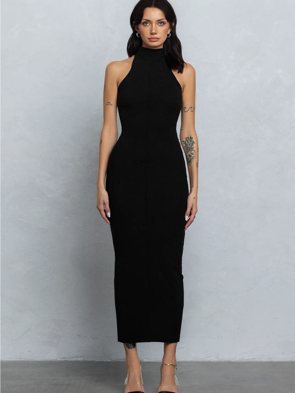 Black Mock Neck Bodycon Midi Dress